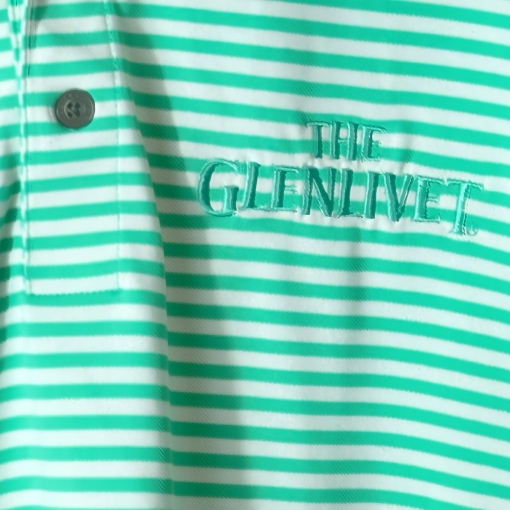 Cutter & Buck Glenlivet Scotch Polo Shirt Large Green Striped Short Sleeve Golf - Picture 3 of 11
